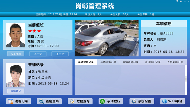 智能崗哨系統(tǒng)（電子崗哨系統(tǒng))：訪(fǎng)客登記，人員管理，車(chē)輛管理，查鋪查哨，崗哨輪班